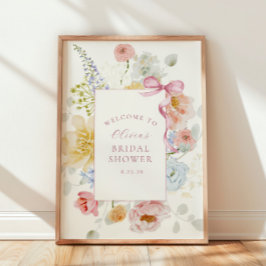ワイルドフラワーかわいらしピンクボウブライダルシャワーへようこそ ポスター