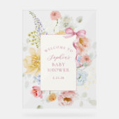 ワイルドフラワーかわいらしピンクボウ赤ちゃんシャワーへようこそ アクリルサイン (正面)