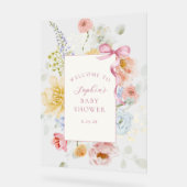 ワイルドフラワーかわいらしピンクボウ赤ちゃんシャワーへようこそ アクリルサイン (傾斜)