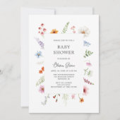 ワイルドフラワーかわいらしフレームベビースシャワー招待状 招待状 (正面)