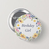 ワイルドフラワーかわいらしフローラ誕生日ガールボタン 缶バッジ (正面&裏面)
