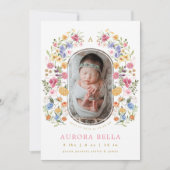 ワイルドフラワーかわいらしベビーガール誕生のお知らせ 招待状 (正面)