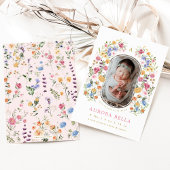 ワイルドフラワーかわいらしベビーガール誕生のお知らせ 招待状