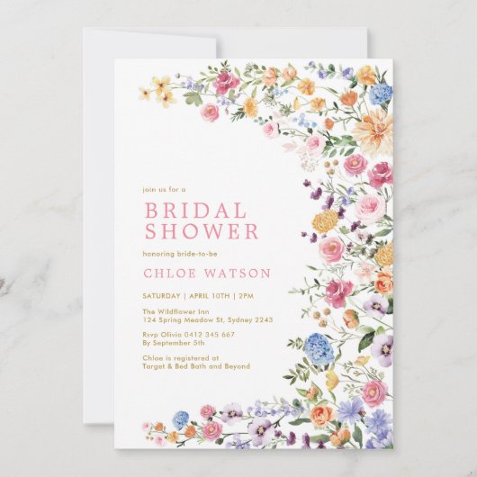 ワイルドフラワーかわいらしメドウブライダルシャワー 招待状 (正面)