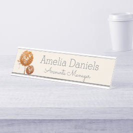 ワイルドフラワーかわいらしモノグラム名プレート デスクネームプレート