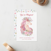 ワイルドフラワーかわいらしユニコーン教室バレンタイン ノートカード (正面/裏面インサイチュ)