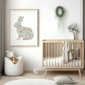 ワイルドフラワーかわいらしラビット春アート ポスター