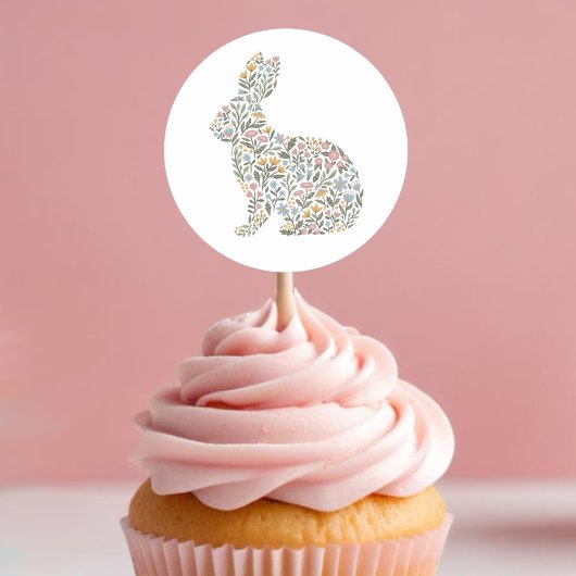 ワイルドフラワーかわいらしラビット春イースター ラウンドシール