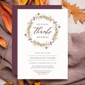 ワイルドフラワーかわいらしリース感謝祭ディナー 招待状