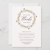 ワイルドフラワーかわいらしリース感謝祭ディナー 招待状 (正面)