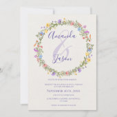 ワイルドフラワーかわいらしリース黄結婚紫 招待状 (正面)
