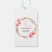 ワイルドフラワーがピンクの赤ちゃんシャワーの途中にある ギフトタグ (正面)