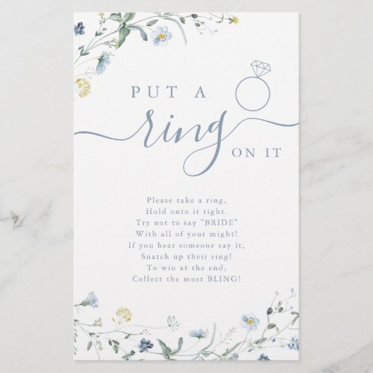 ワイルドフラワーがリングを入れたブライダルシャワーゲーム (正面)