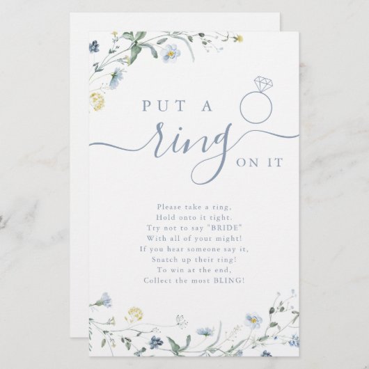 ワイルドフラワーがリングを入れたブライダルシャワーゲーム (正面/裏面)