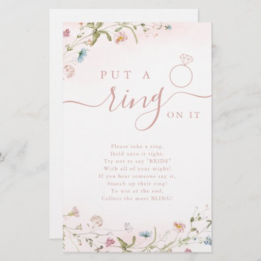 ワイルドフラワーがリングを入れたブライダルシャワーゲーム (正面/裏面)