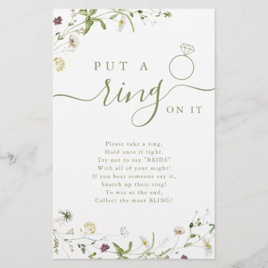 ワイルドフラワーがリングを入れたブライダルシャワーゲーム (正面)