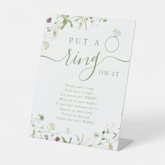 ワイルドフラワーがリングを飾る ブライダルシャワーのゲーム 台座サイン (正面)