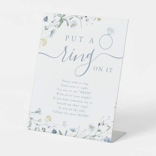 ワイルドフラワーがリングを飾る ブライダルシャワーのゲーム 台座サイン (正面)