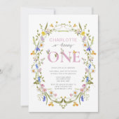 ワイルドフラワーが一人の夏の女の子を1歳の誕生日に 招待状 (正面)
