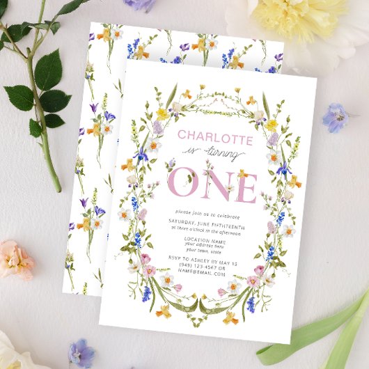 ワイルドフラワーが一人の夏の女の子を1歳の誕生日に 招待状