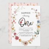ワイルドフラワーが一歳の誕生日を迎える少女 招待状 (正面/裏面)