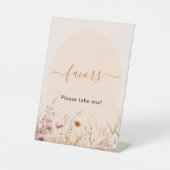 ワイルドフラワーが咲く桃のパーティーフェイバーサイン 台座サイン (正面)