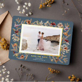 ワイルドフラワーが囲む Save the Date 箔招待状