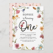 ワイルドフラワーが女の子1歳の誕生日を飾る 招待状 (正面/裏面)
