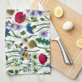 ワイルドフラワーが白いオフ キッチンタオル (四つ折り)