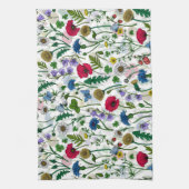 ワイルドフラワーが白いオフ キッチンタオル (縦)