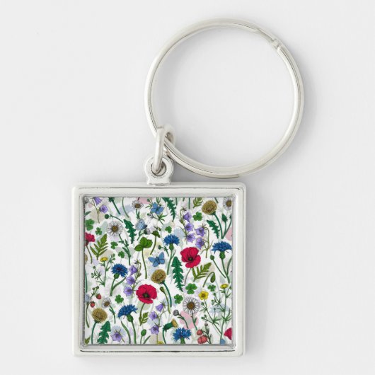 ワイルドフラワーが白いオフ キーホルダー (正面)