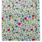 ワイルドフラワーが白いオフ シャワーカーテン (正面)