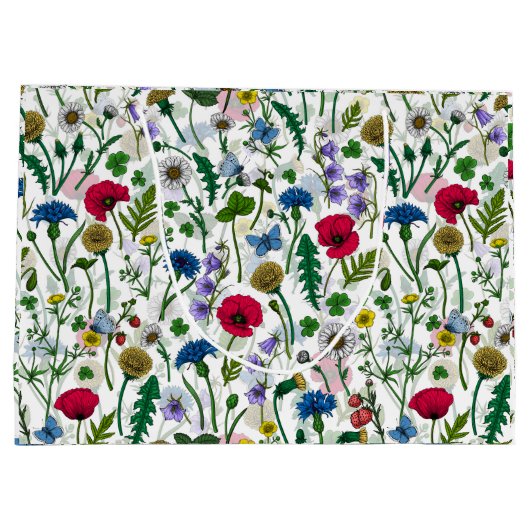 ワイルドフラワーが白いオフ ラージペーパーバッグ (裏面)