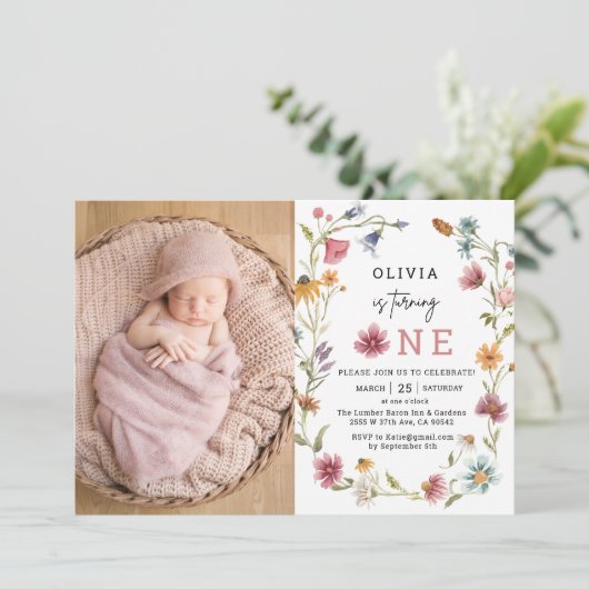 ワイルドフラワーが誕生日の一枚の写真を撮る 招待状 (スタンド正面)