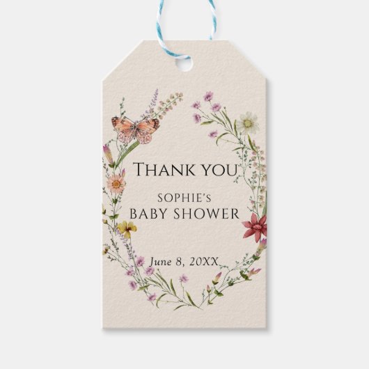 ワイルドフラワーが赤ちゃんのシャワーを開花 ギフトタグ (正面)