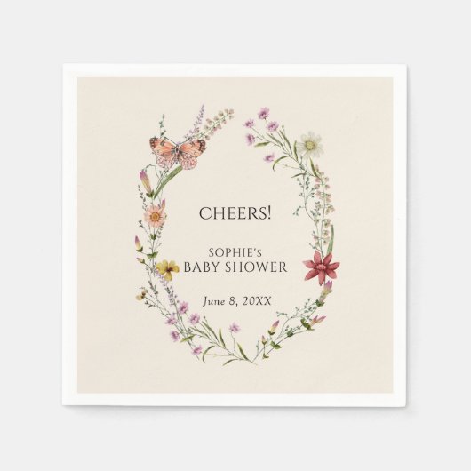 ワイルドフラワーが赤ちゃんのシャワーを開花 スタンダードカクテルナプキン (正面)