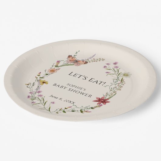 ワイルドフラワーが赤ちゃんのシャワーを開花 ペーパープレート (アングル)
