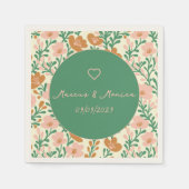 ワイルドフラワーつる植物ピンクグリーンエレガントウェディングカスタム スタンダードカクテルナプキン (正面)