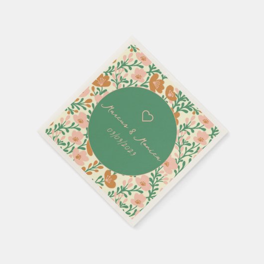 ワイルドフラワーつる植物ピンクグリーンエレガントウェディングカスタム スタンダードカクテルナプキン (角)