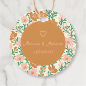 ワイルドフラワーつる植物ピンクグリーンエレガントウェディングカスタム フェイバータグ (正面)