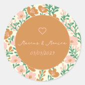 ワイルドフラワーつる植物ピンクグリーンエレガントウェディングカスタム ラウンドシール (正面)