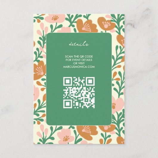 ワイルドフラワーつる植物ピンクグリーンカスタムウェディング エンクロージャーカード (正面)