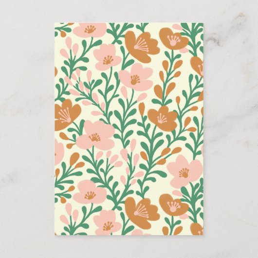 ワイルドフラワーつる植物ピンクグリーンカスタムウェディング エンクロージャーカード (裏面)