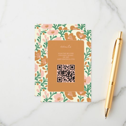 ワイルドフラワーつる植物ピンクグリーンカスタムウェディング エンクロージャーカード (正面/裏面インサイチュ)