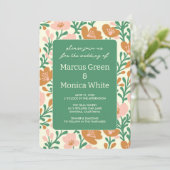 ワイルドフラワーつる植物ピンクグリーンカスタムウェディング 招待状 (スタンド正面)