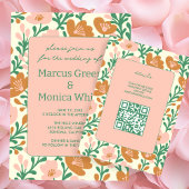 ワイルドフラワーつる植物ピンクグリーンカスタムウェディング 招待状