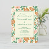ワイルドフラワーつる植物ピンクグリーンカスタムウェディング 招待状 (スタンド正面)