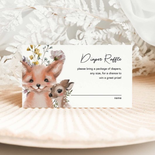 ワイルドフラワーとウッドランド動物おむつラッフル エンクロージャーカード