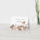ワイルドフラワーとウッドランド動物の赤ちゃんシャワー サンキューカード (正面)