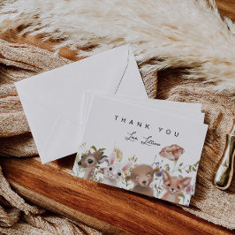 ワイルドフラワーとウッドランド動物の赤ちゃんシャワー サンキューカード